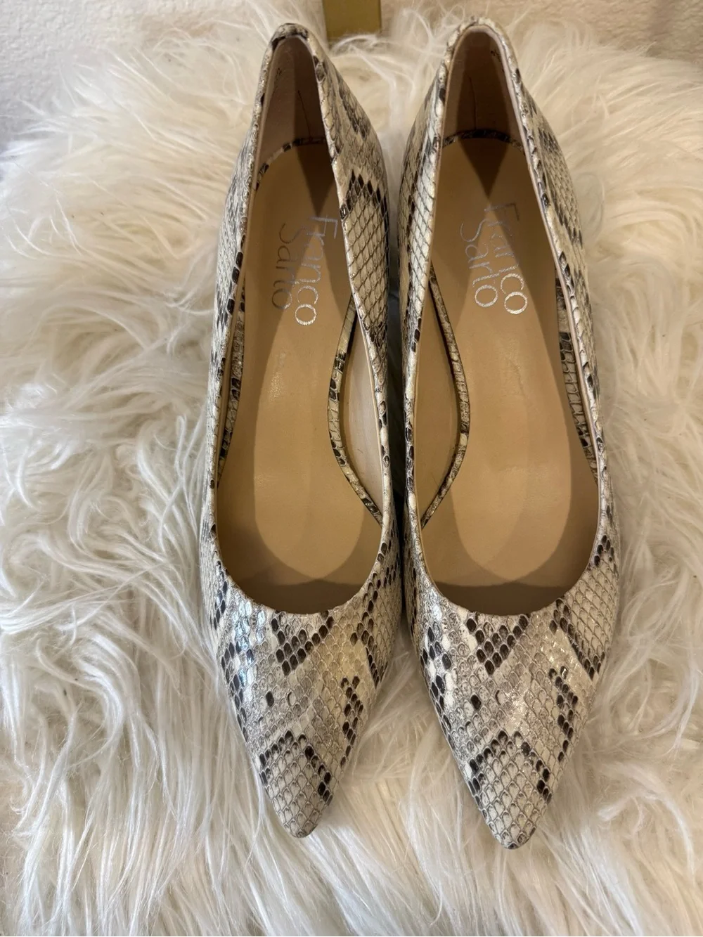 Franco Sarto Snakeskin Print Block Heel Pumps Pointed Toe Size 6.5